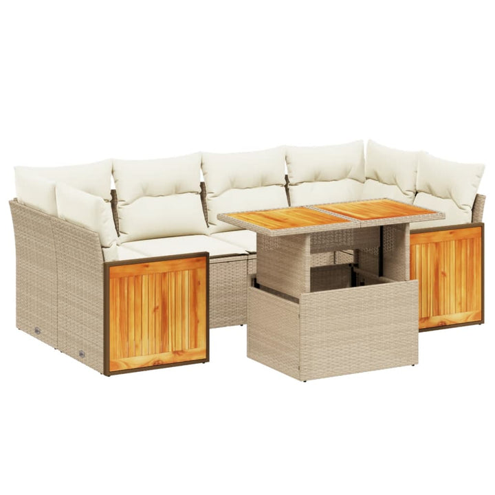 sofasæt til haven 7 dele med hynder polyrattan beige