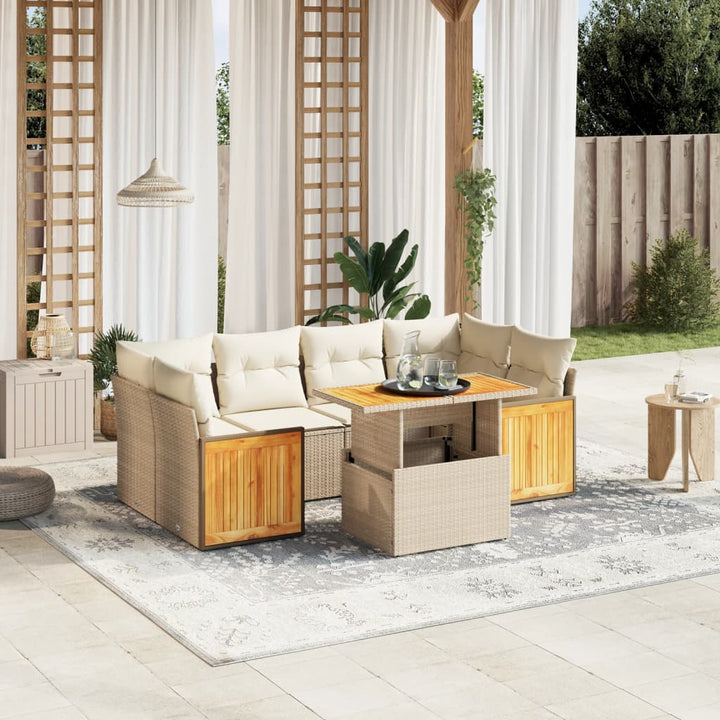sofasæt til haven 7 dele med hynder polyrattan beige