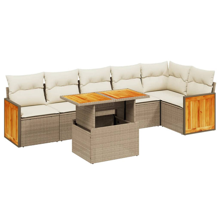 sofasæt til haven 7 dele med hynder polyrattan beige