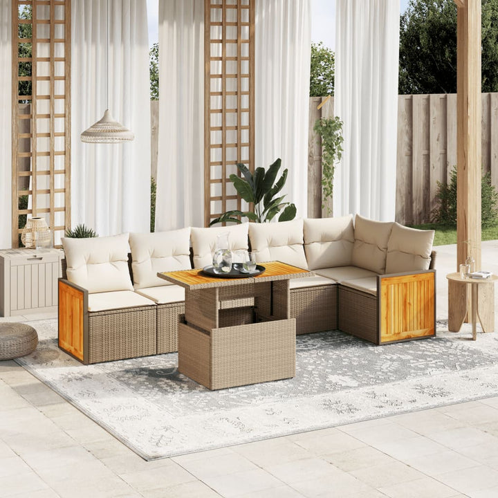 sofasæt til haven 7 dele med hynder polyrattan beige