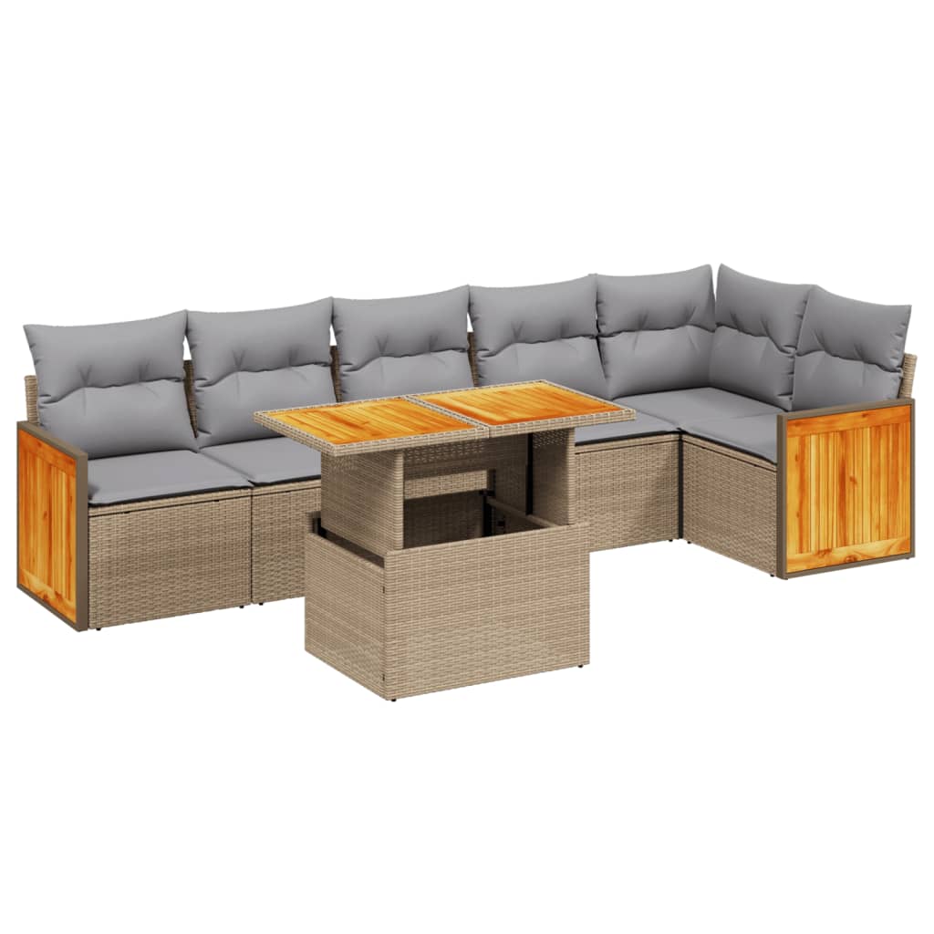 sofasæt til haven 7 dele med hynder polyrattan beige