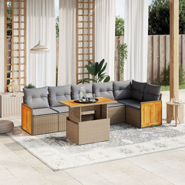 sofasæt til haven 7 dele med hynder polyrattan beige