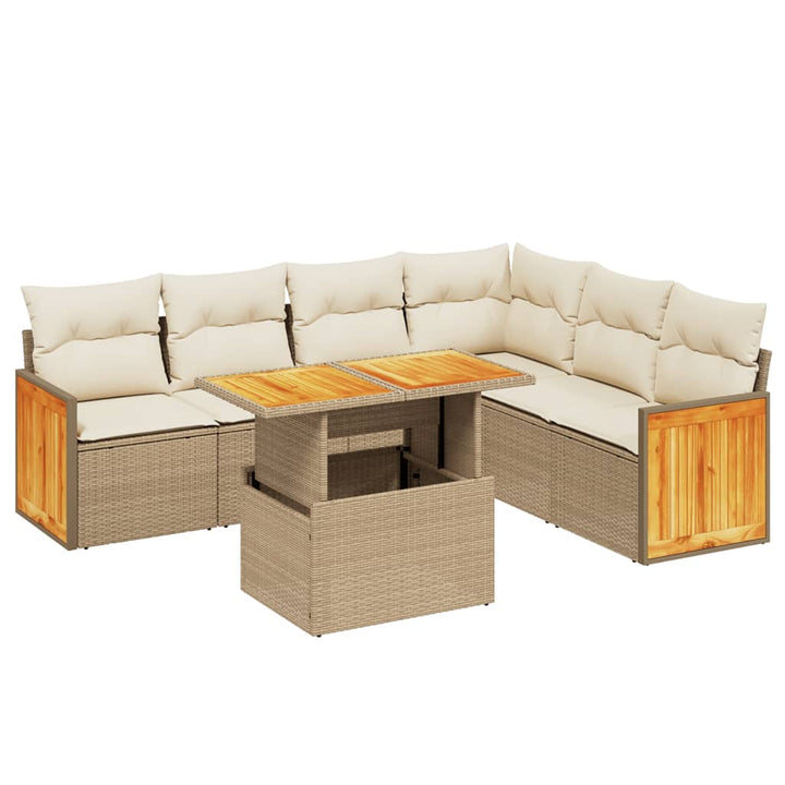 sofasæt til haven 7 dele med hynder polyrattan beige