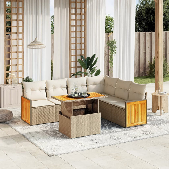 sofasæt til haven 7 dele med hynder polyrattan beige