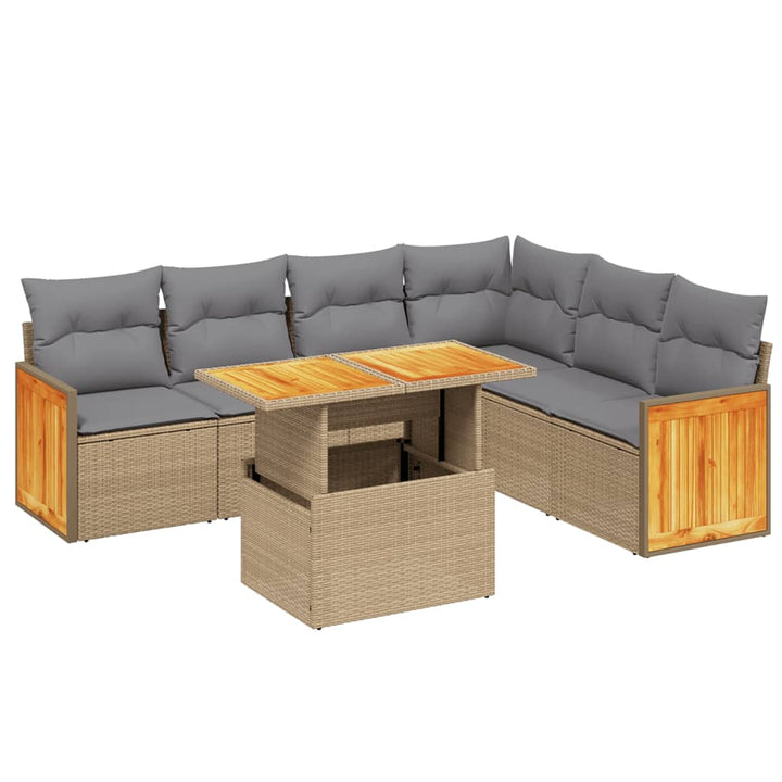 sofasæt til haven 7 dele med hynder polyrattan beige