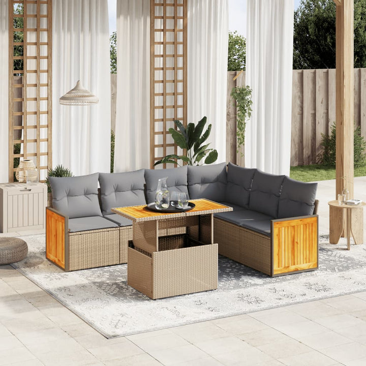 sofasæt til haven 7 dele med hynder polyrattan beige