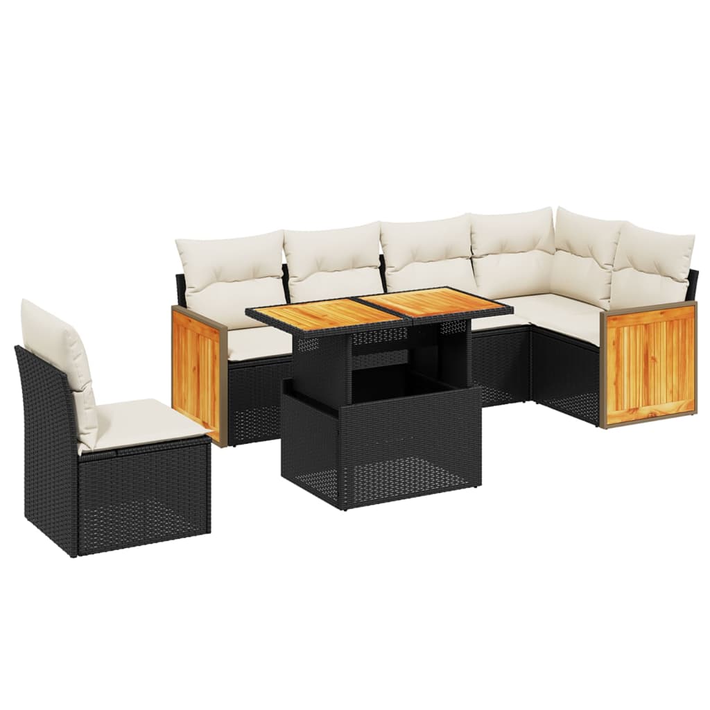sofasæt til haven 7 dele med hynder polyrattan sort
