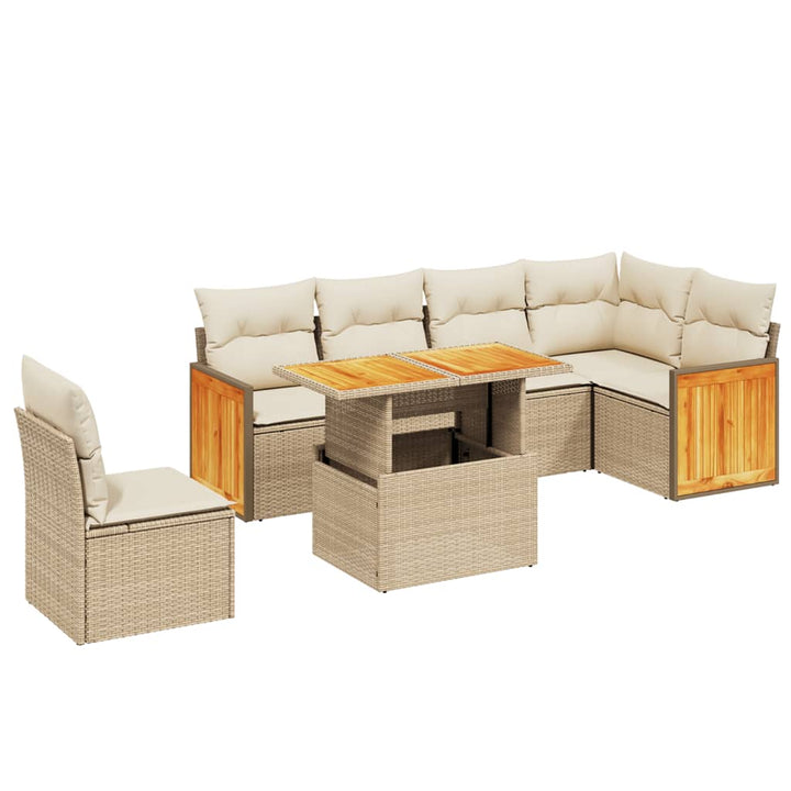 sofasæt til haven 7 dele med hynder polyrattan beige