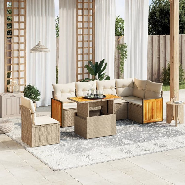 sofasæt til haven 7 dele med hynder polyrattan beige