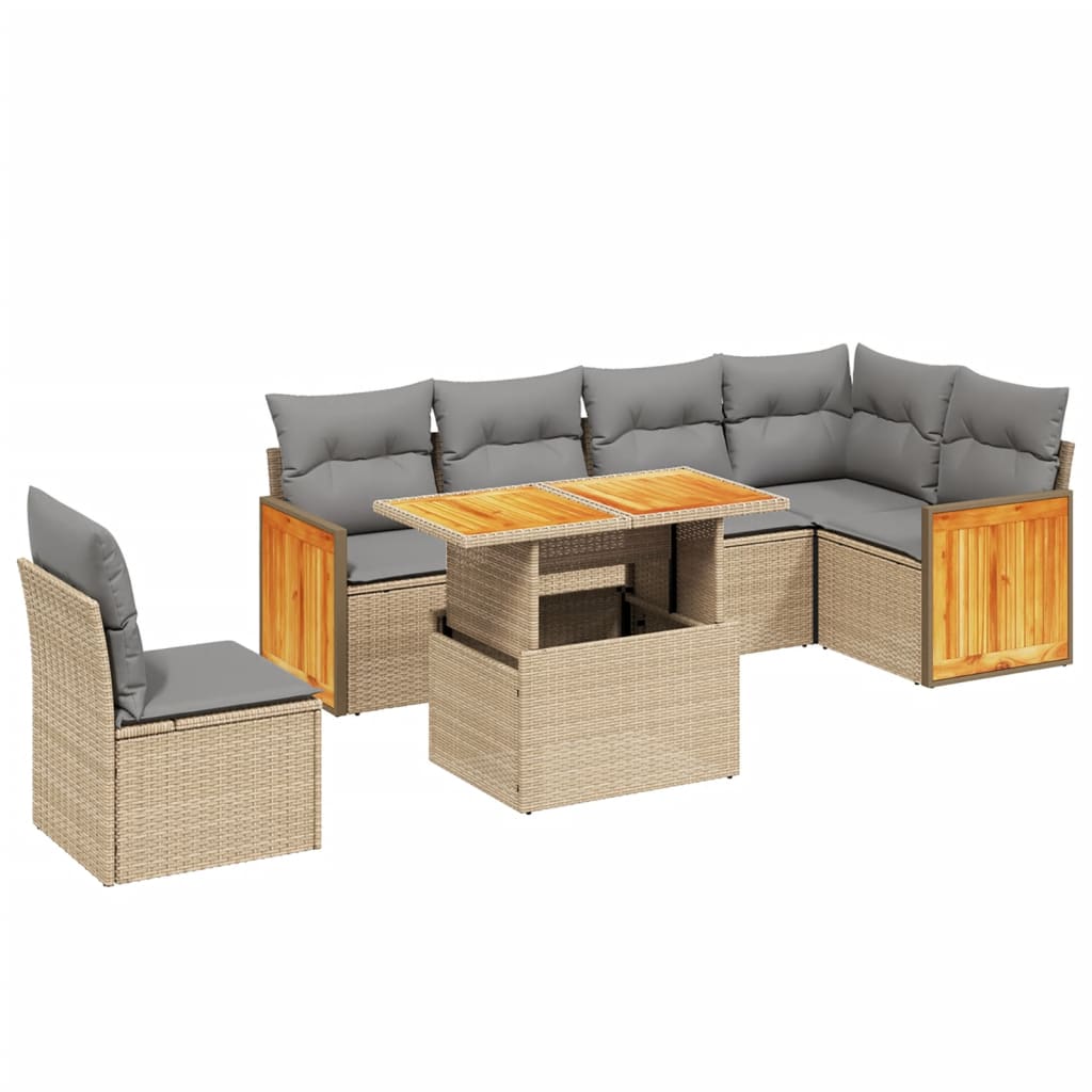 sofasæt til haven 7 dele med hynder polyrattan beige