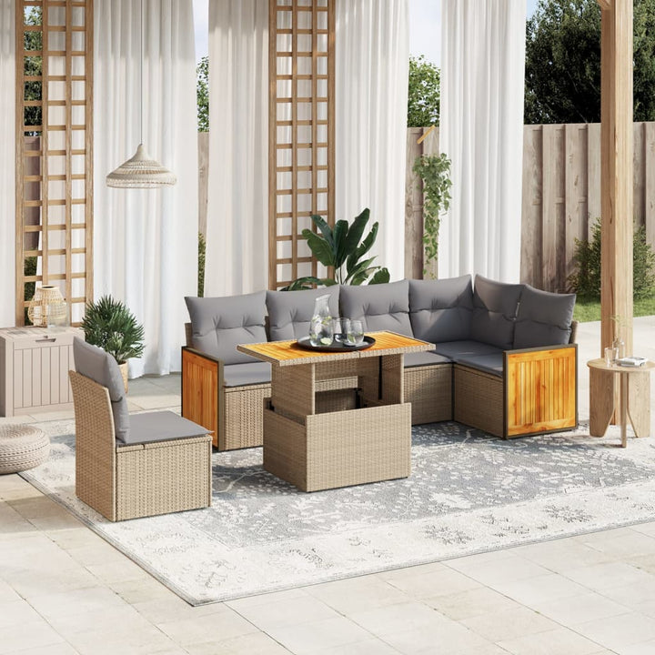 sofasæt til haven 7 dele med hynder polyrattan beige