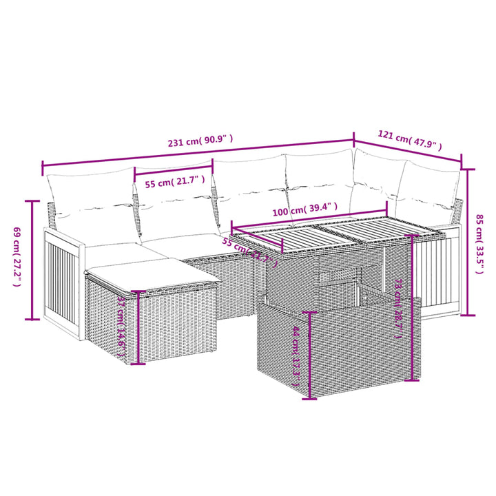 sofasæt til haven 7 dele med hynder polyrattan sort