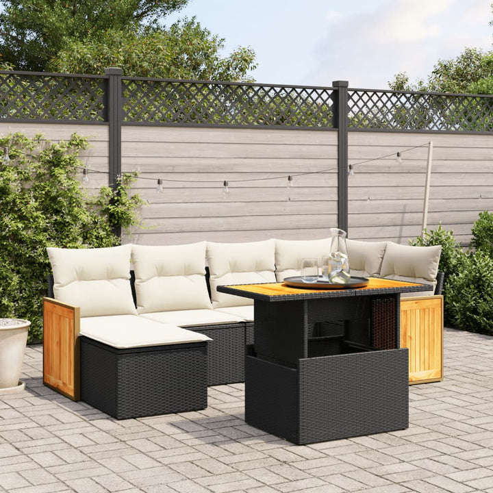 sofasæt til haven 7 dele med hynder polyrattan sort
