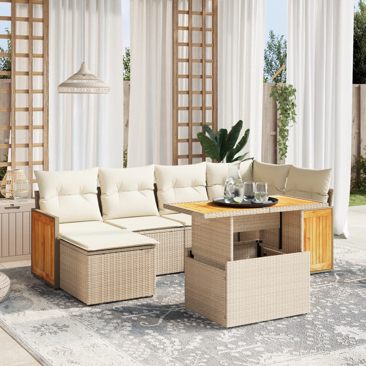 sofasæt til haven 7 dele med hynder polyrattan beige