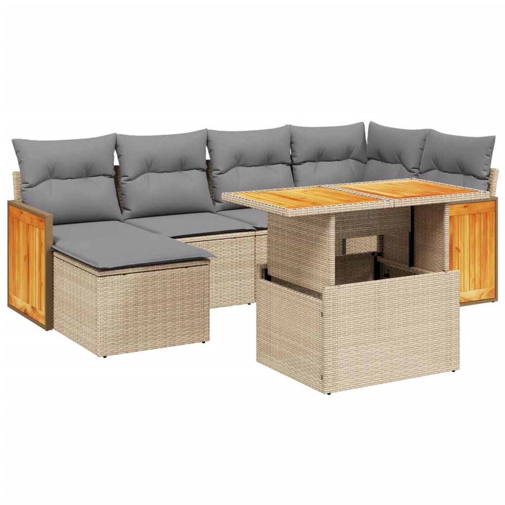 sofasæt til haven 7 dele med hynder polyrattan beige