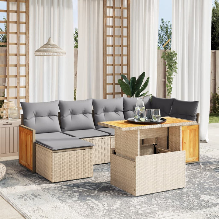 sofasæt til haven 7 dele med hynder polyrattan beige
