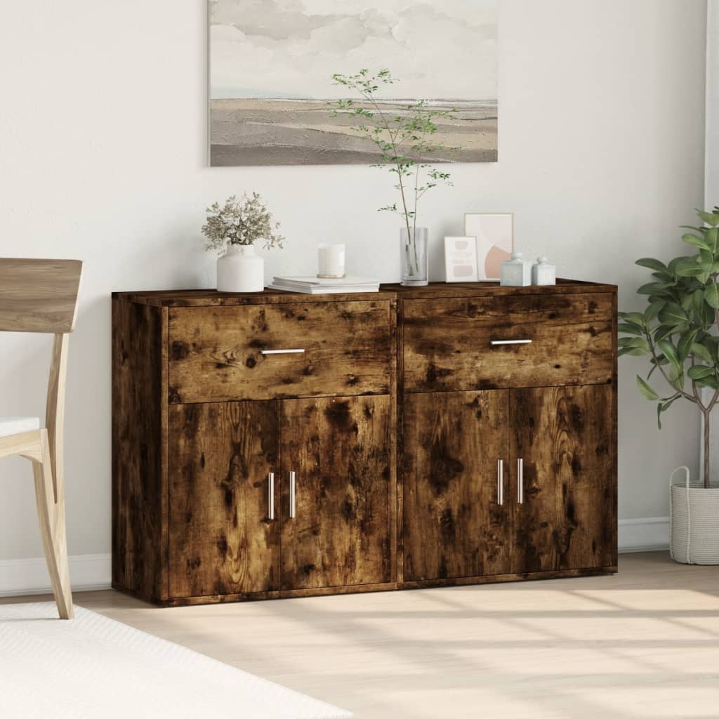 skænke 2 stk. 60x31x70 cm konstrueret træ røget egetræsfarve