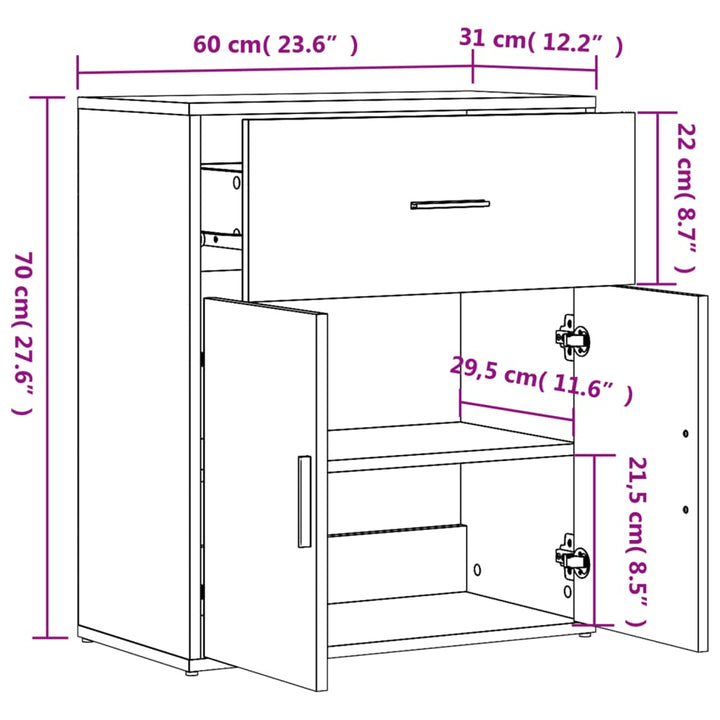 skænke 2 stk. 60x31x70 cm konstrueret træ røget egetræsfarve