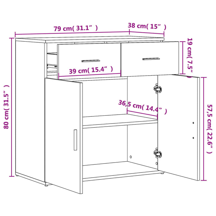 skænke 2 stk. 79x38x80 cm konstrueret træ sort