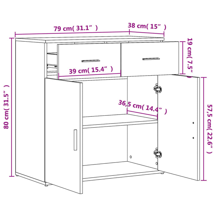skænke 2 stk. 79x38x80 cm konstrueret træ sonoma-eg
