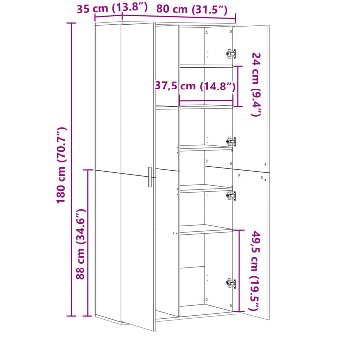 højskab 80x35x180 cm konstrueret træ hvid