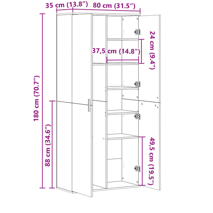 højskab 80x35x180 cm konstrueret træ røget egetræsfarve