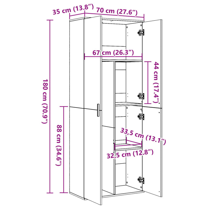 højskab 70x35x180 cm konstrueret træ hvid