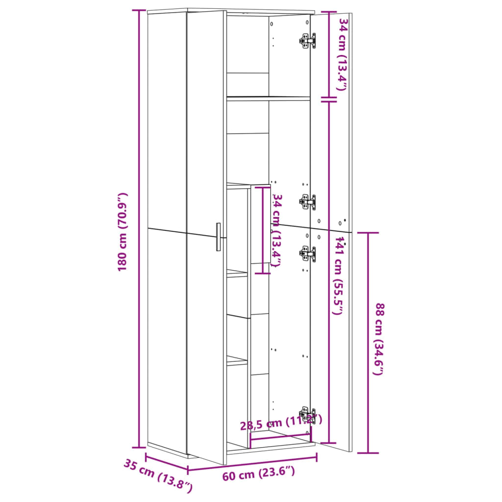 højskab 60x35x180 cm konstrueret træ røget egetræsfarve