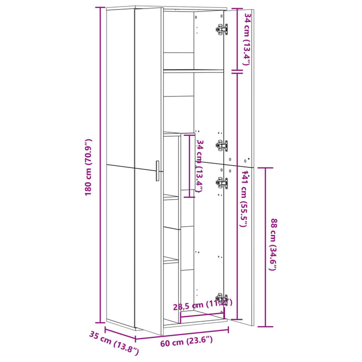 højskab 60x35x180 cm konstrueret træ røget egetræsfarve