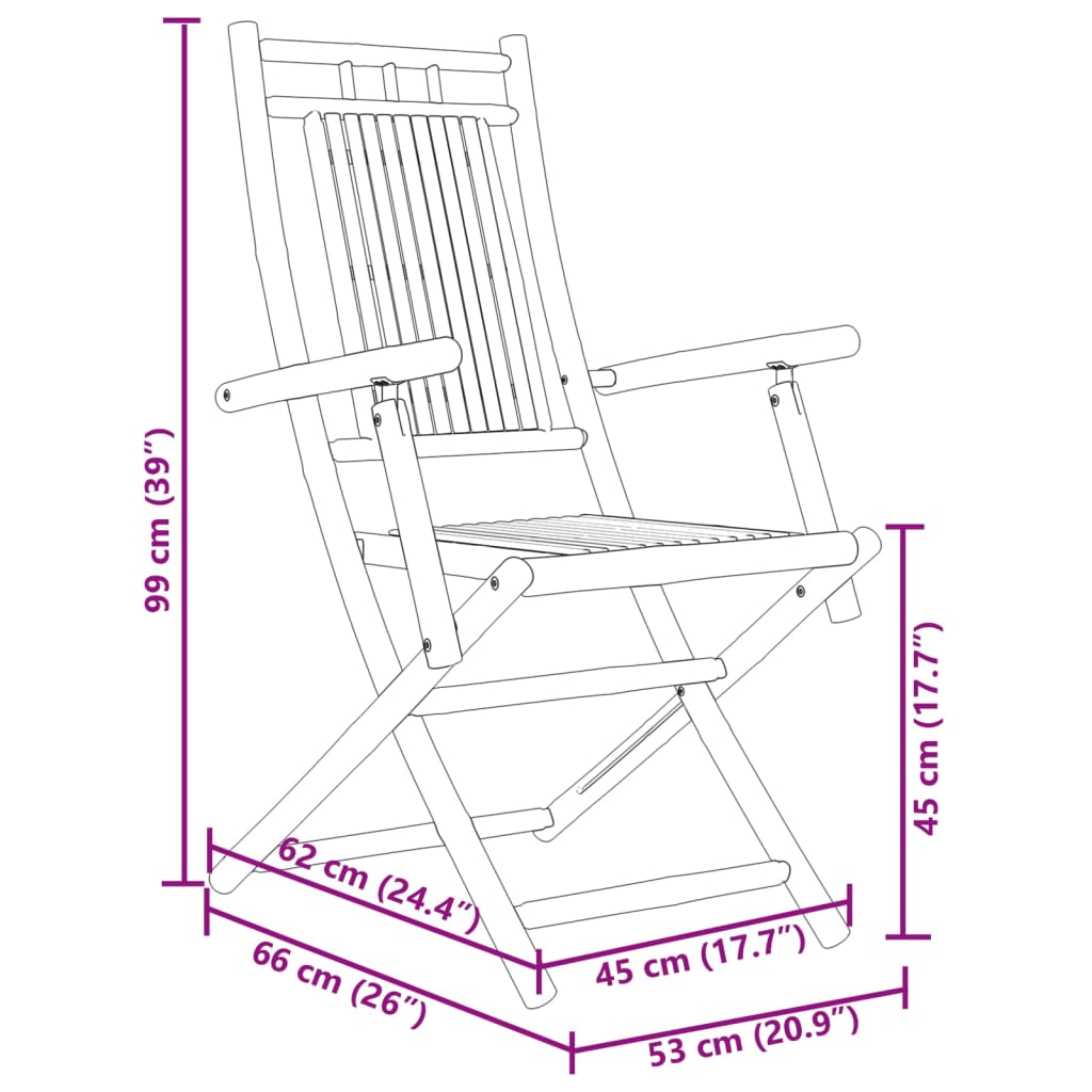 foldbare havestole 8 stk. 53x66x99 cm bambus