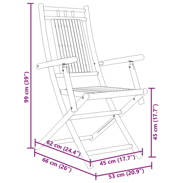 foldbare havestole 8 stk. 53x66x99 cm bambus