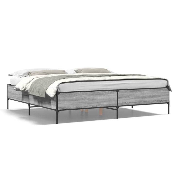 sengestel 200x200 cm konstrueret træ og metal grå sonoma-eg
