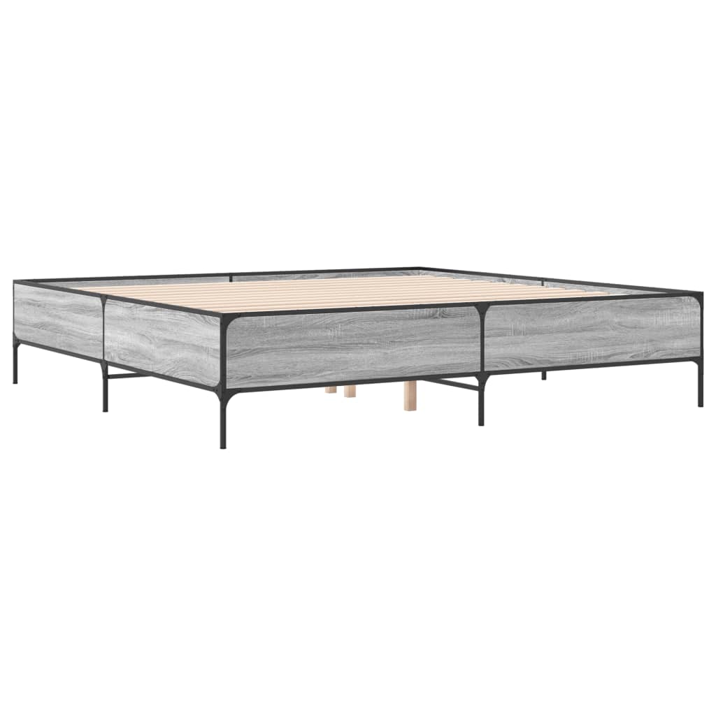 sengestel 200x200 cm konstrueret træ og metal grå sonoma-eg