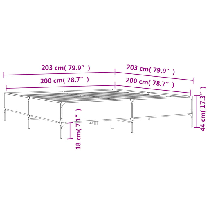 sengestel 200x200 cm konstrueret træ og metal grå sonoma-eg