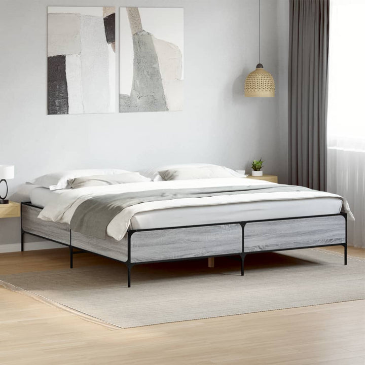 sengestel 200x200 cm konstrueret træ og metal grå sonoma-eg