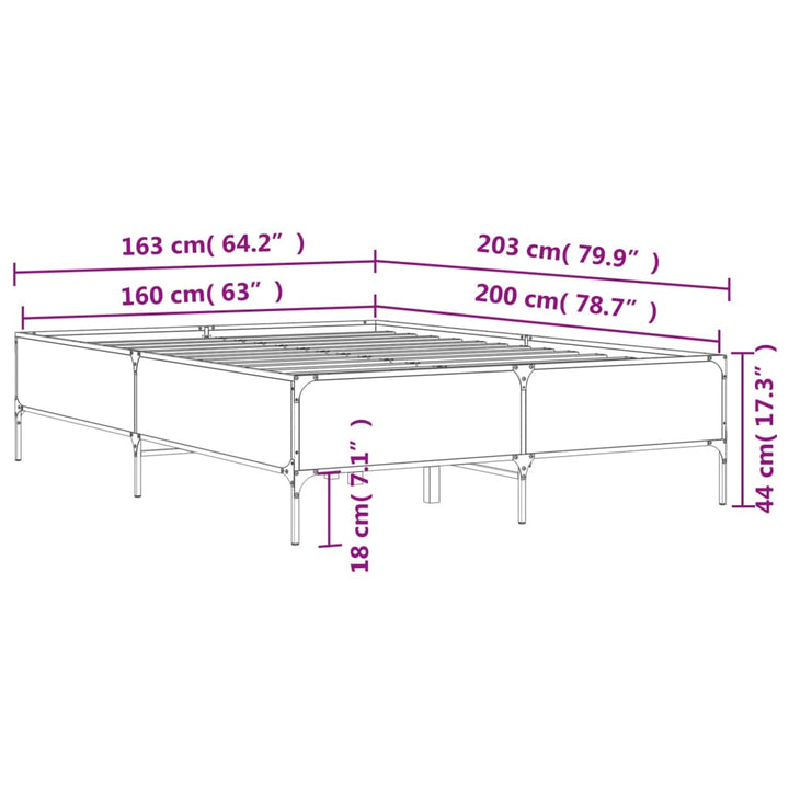 sengestel 160x200 cm konstrueret træ og metal sonoma-eg