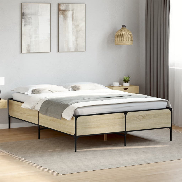 sengestel 160x200 cm konstrueret træ og metal sonoma-eg