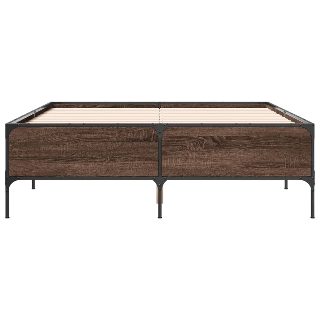 sengestel 160x200 cm konstrueret træ og metal brun egetræ