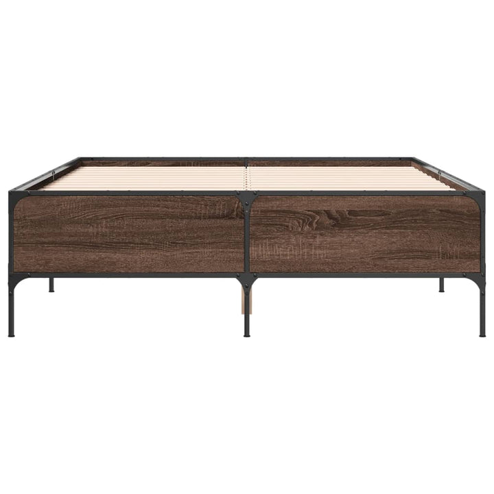 sengestel 160x200 cm konstrueret træ og metal brun egetræ