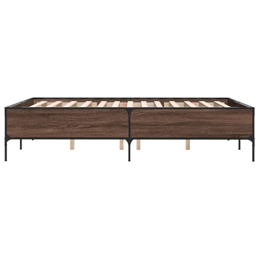 sengestel 160x200 cm konstrueret træ og metal brun egetræ