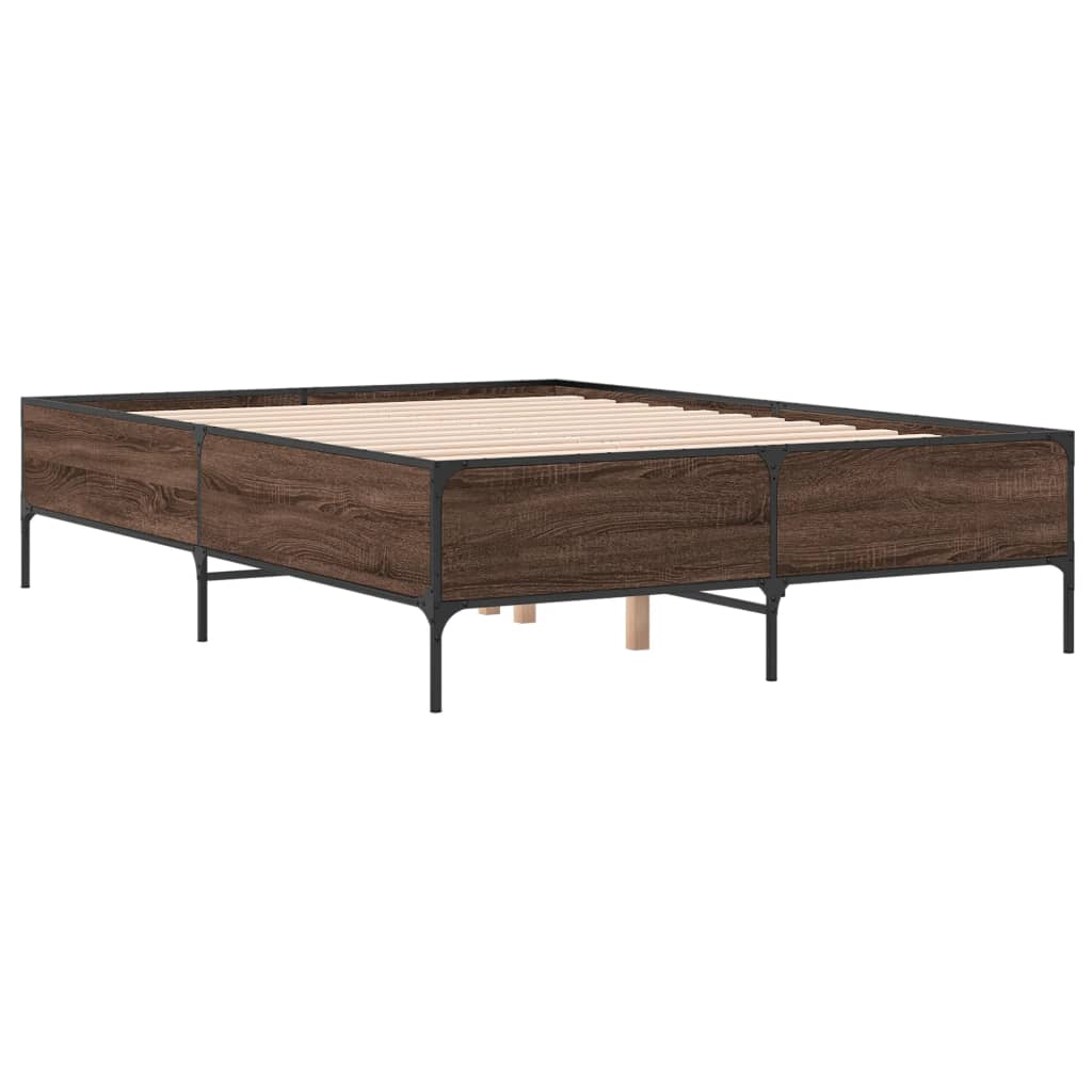 sengestel 160x200 cm konstrueret træ og metal brun egetræ