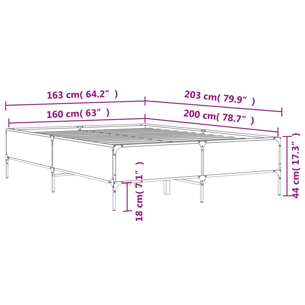 sengestel 160x200 cm konstrueret træ og metal brun egetræ
