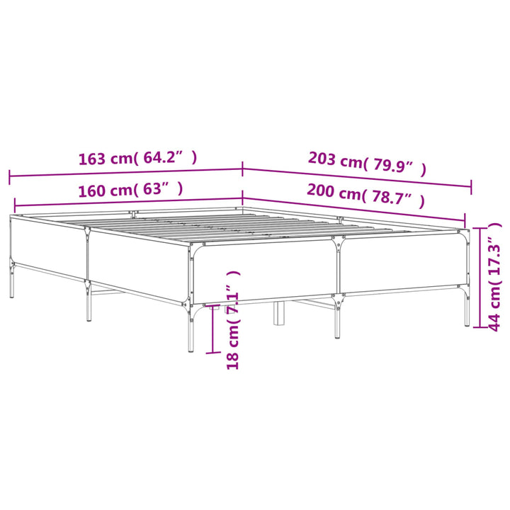 sengestel 160x200 cm konstrueret træ og metal brun egetræ