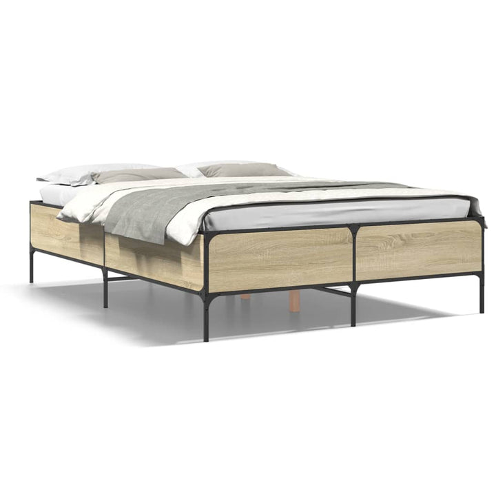 sengestel 150x200 cm konstrueret træ og metal sonoma-eg