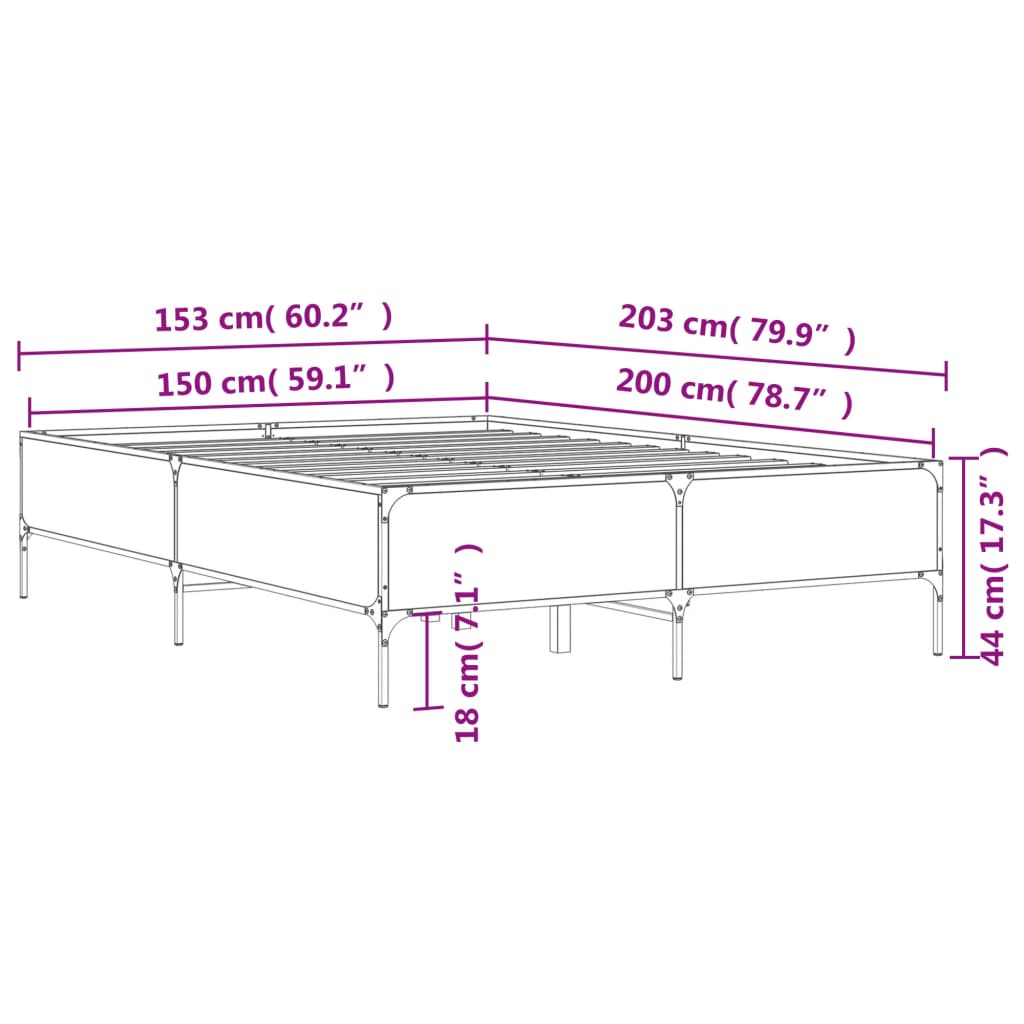 sengestel 150x200 cm konstrueret træ og metal sonoma-eg