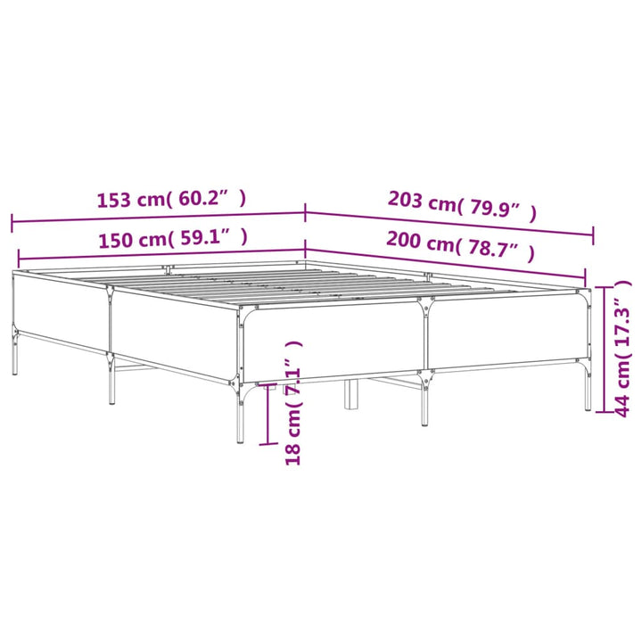 sengestel 150x200 cm konstrueret træ og metal sonoma-eg
