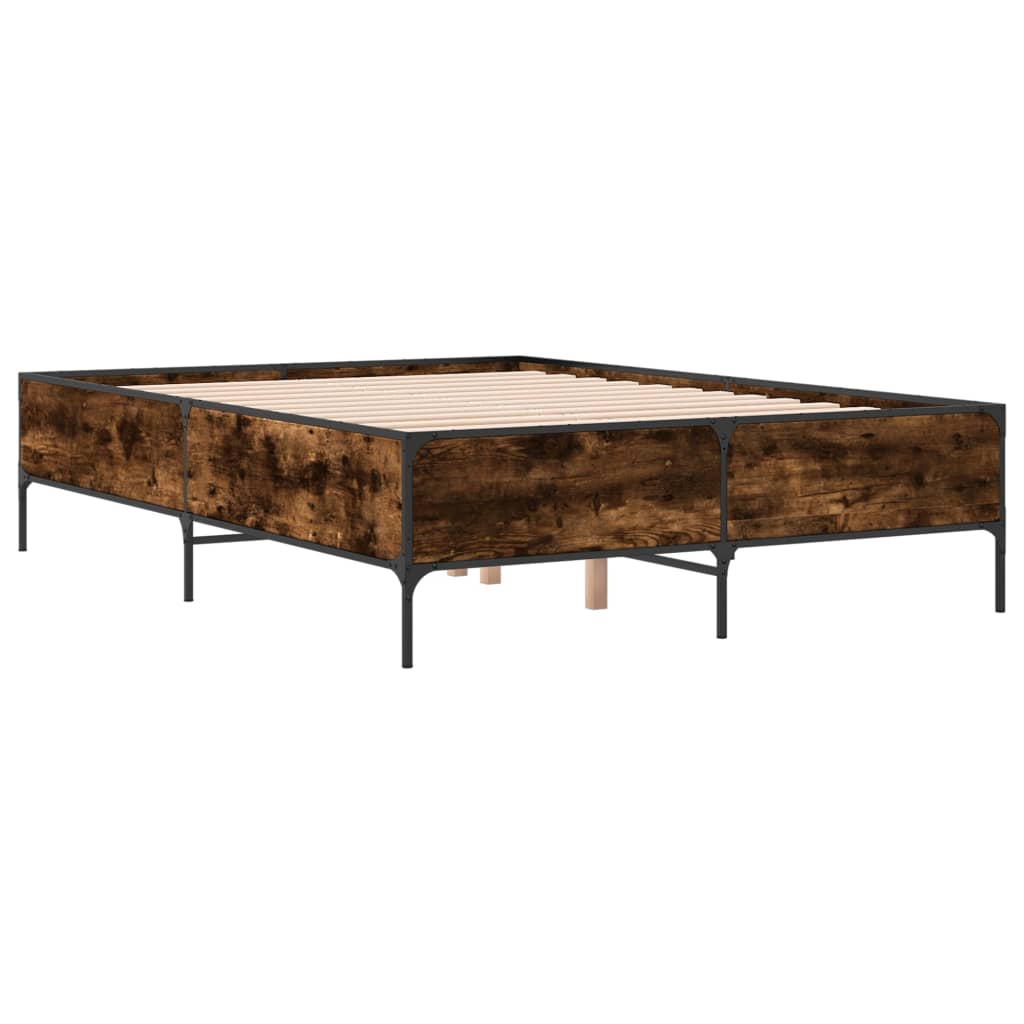 sengestel 150x200cm konstrueret træ og metal røget egetræsfarve