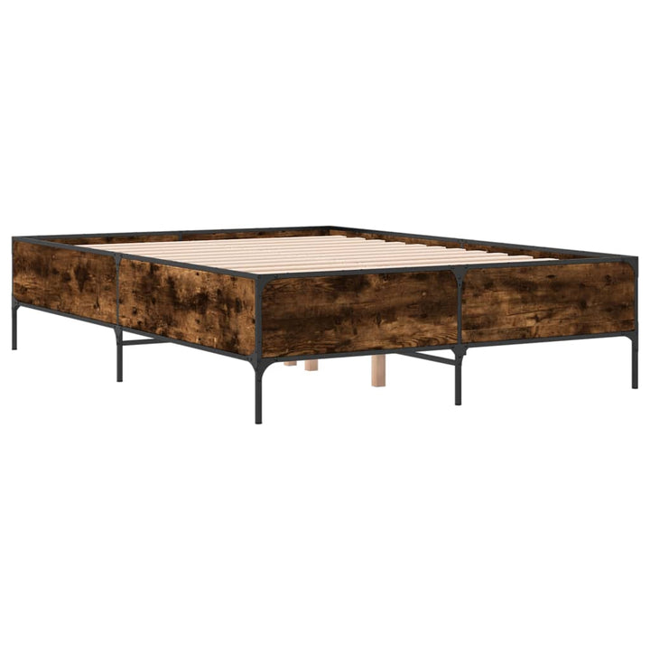 sengestel 150x200cm konstrueret træ og metal røget egetræsfarve