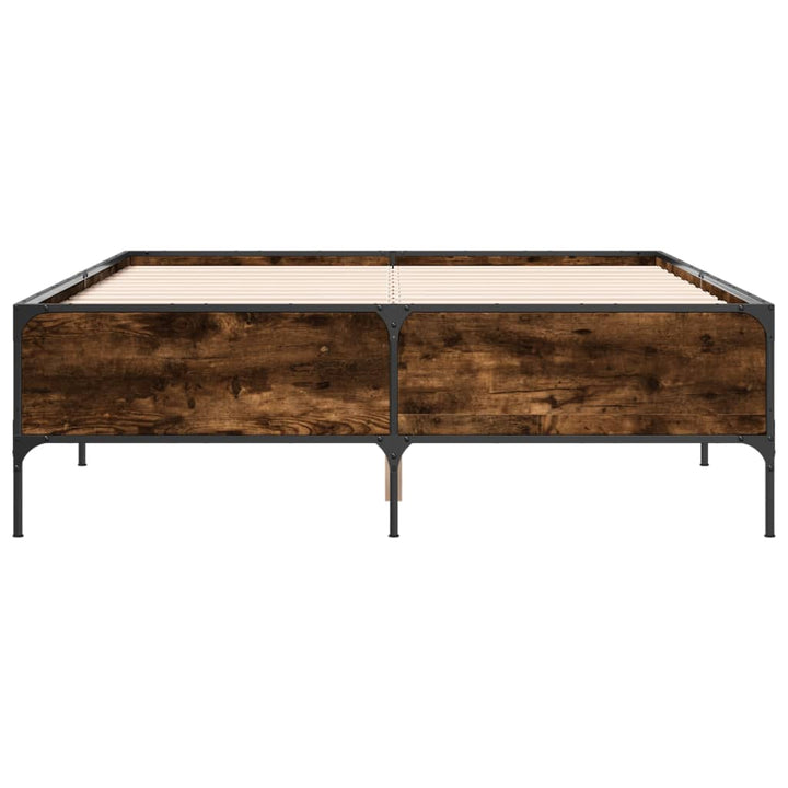 sengestel 150x200cm konstrueret træ og metal røget egetræsfarve