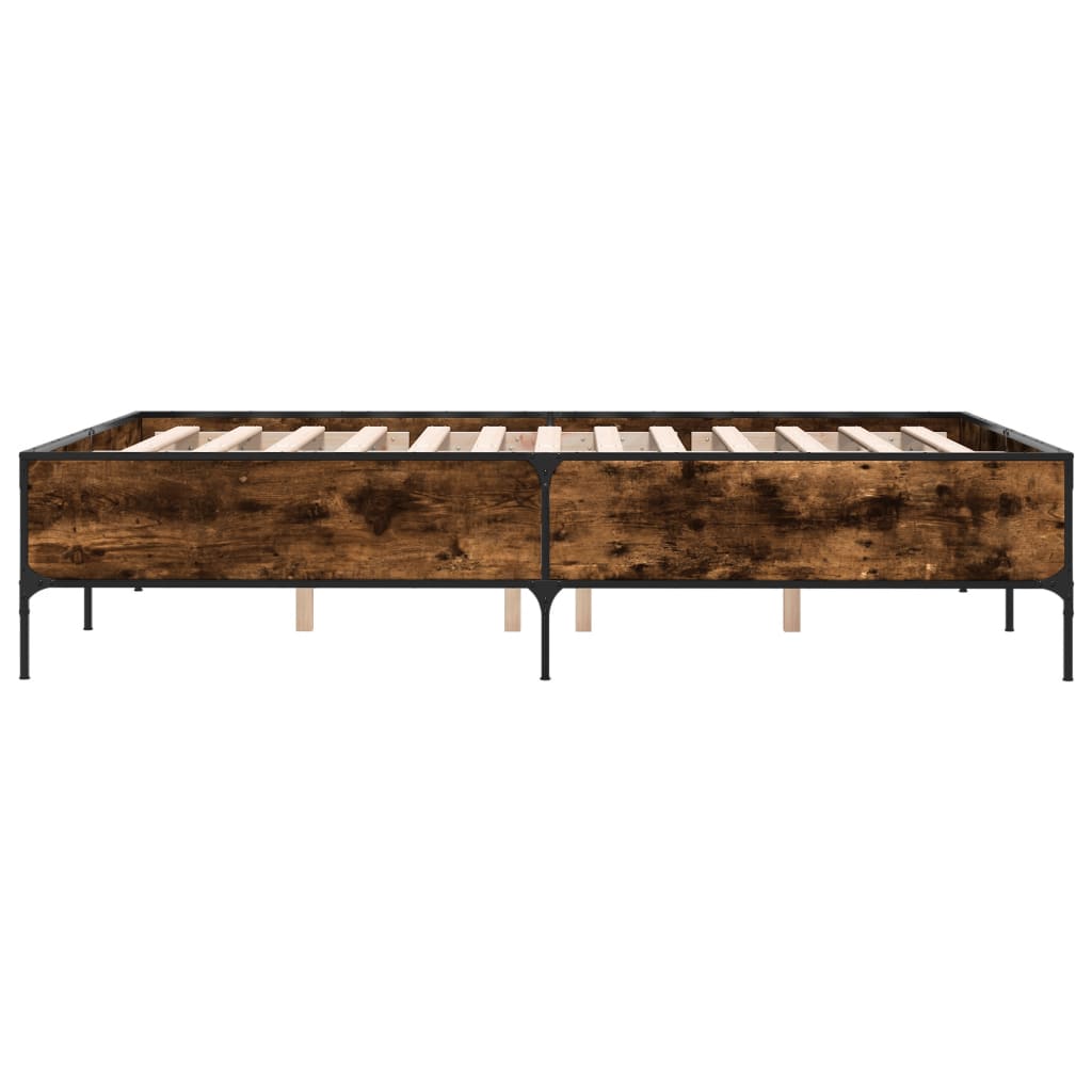 sengestel 150x200cm konstrueret træ og metal røget egetræsfarve